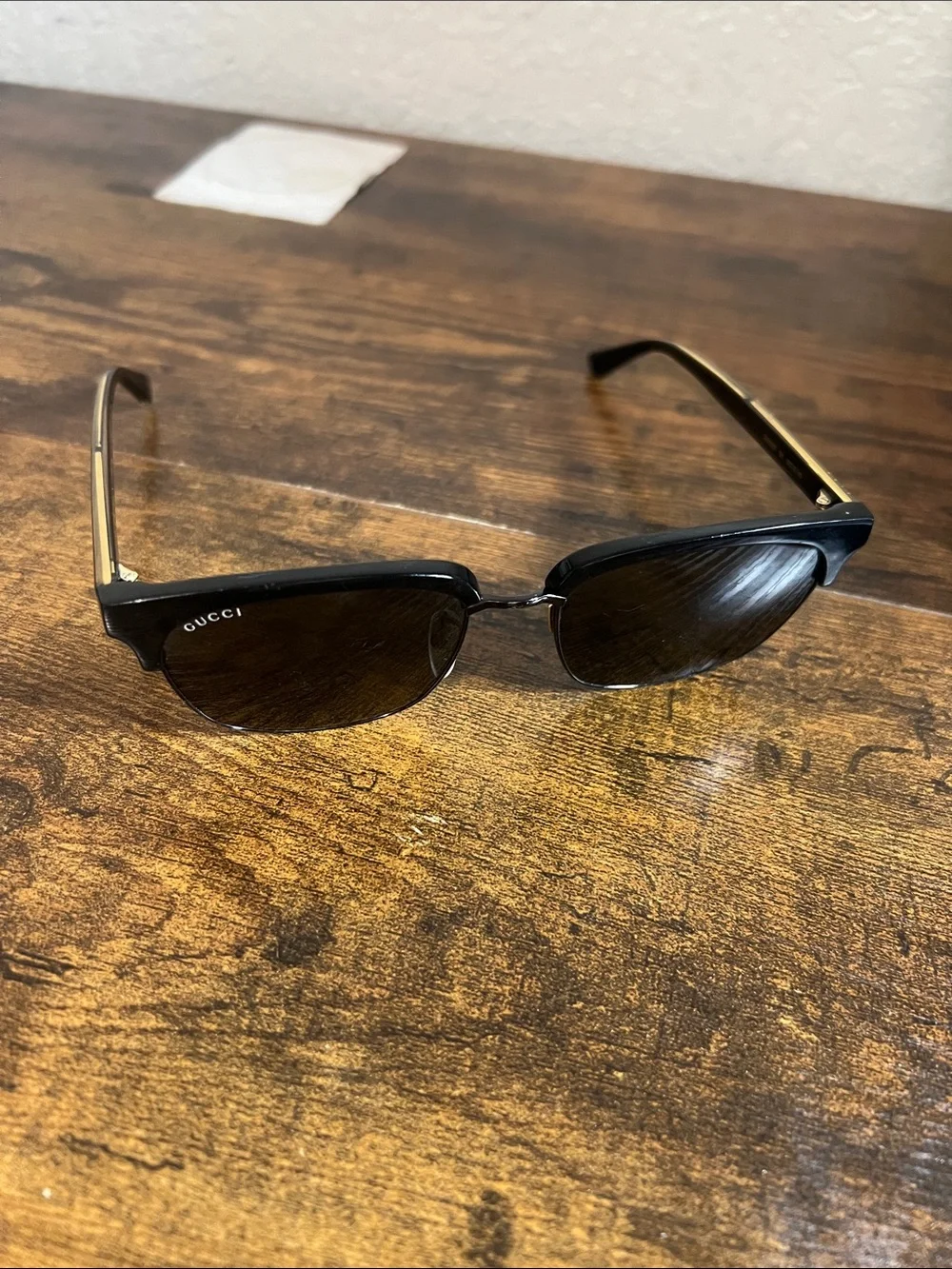 Gucci Black Sunglasses with Gold and Green Accents